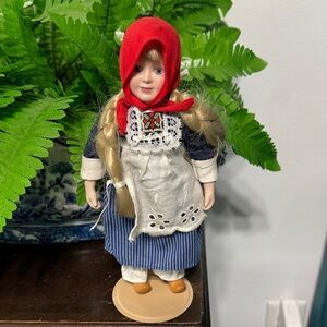 Traditional Doll with Red Scarf and Blue Dress